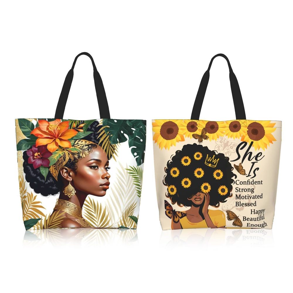 2 African American Tote Bags, African Handbag, Black Girl :')